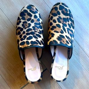 J.Crew leopard calf-hair clogs.